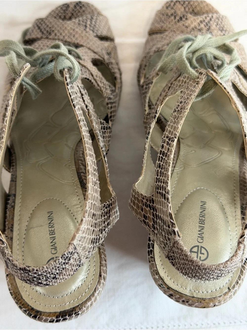 Giani Bernini Taupe Snake-Print Lace-Up Wedge Sandals